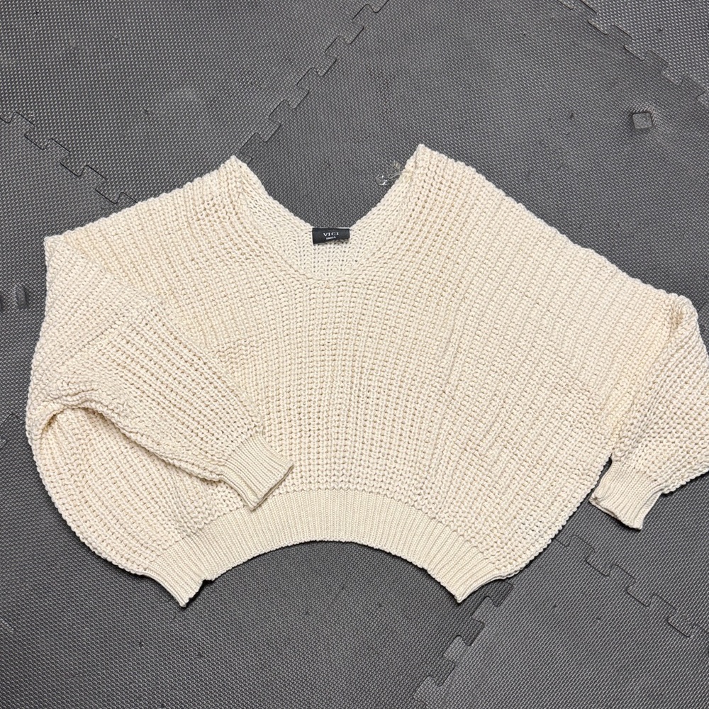 Vici Cream V-Neck Knit Sweater